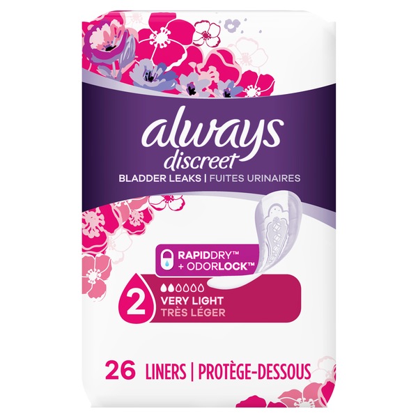 Always Discreet Incontinence Liners Very Light Regular 26ct