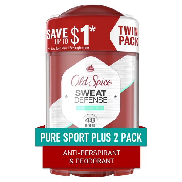 Old Spice Sweat Defense 48-Hour Pure Sport Plus Antiperspirant & Deodorant  Stick, 2.6 OZ, 2 Pack