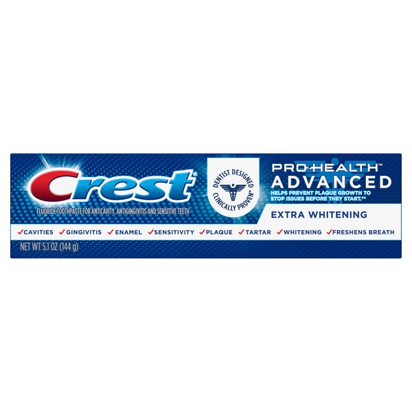 Crest Pro-Health Advanced Extra Whitening Fluoride Toothpaste for Anticavity, Antigingivitis, and Sensitive Teeth