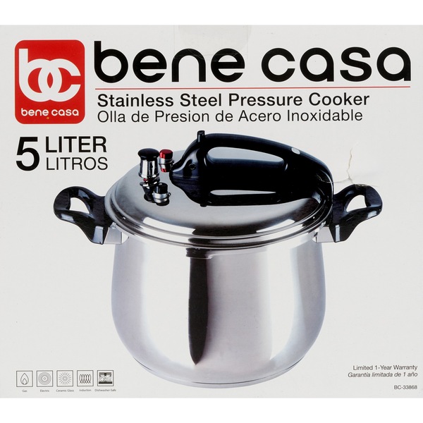 Bene Casa Stove Top Pressure Cooker, Stainless Steel, 5 LT