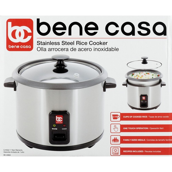 Bene Casa Rice Cooker, Stainless Steel, 8 CUP (uncooked)/ 16 CUP (cooked)