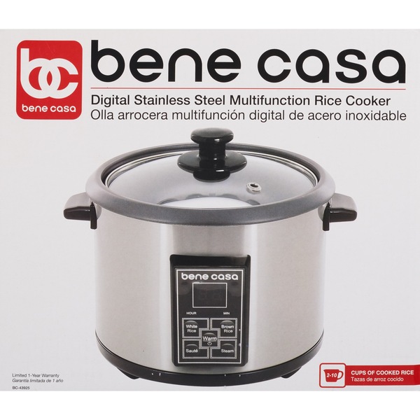 Bene Casa Digital Multifunction Rice Cooker, Stainless Steel, 5 CUP (uncooked)/ 10 CUP (cooked)
