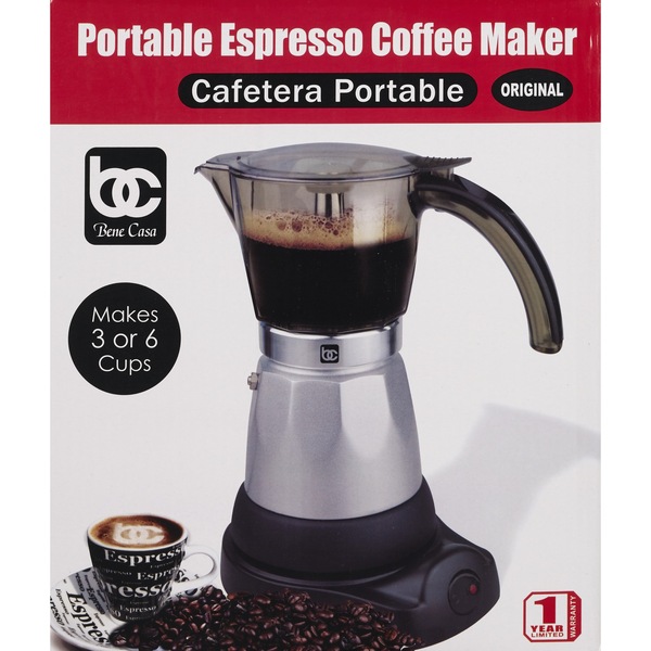 Bene Casa Electric Espresso Maker/Cafetera, Silver, 6 CUP