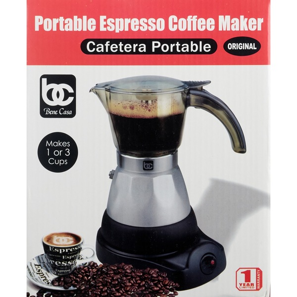 Bene Casa Electric Espresso Maker/Cafetera, Silver, 3 CUP