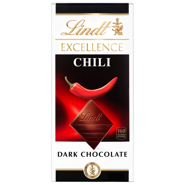 Lindt Excellence Chili Dark Chocolate Candy Bar, Dark Chocolate Infused with Spicy Red Chili, 3.5 oz
