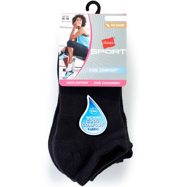 Hanes Women's Sport Cool Comfort No Show Athletic Socks, Black, 3 Pairs