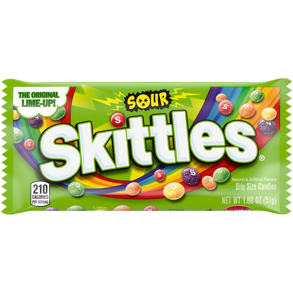 Skittles Sour Candy, Full Size, Bag, 1.8 oz