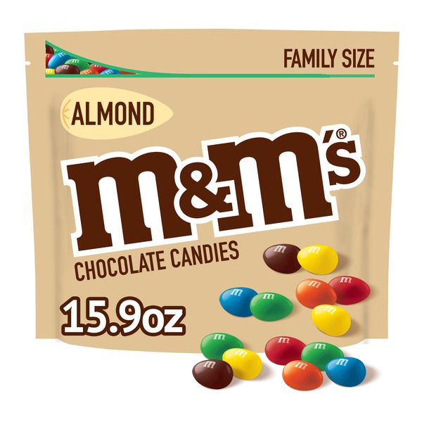 M&M'S Almond Milk Chocolate Candy, Family Size, Resealable Bulk Candy Bag, 15 oz