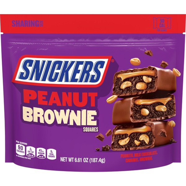 Snickers Peanut Brownie Squares Fun Size Chocolate Candy Bars, Sharing Size Bag, 6.61 oz