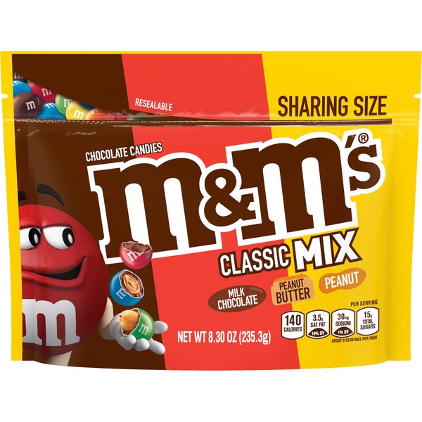 M&M'S Classic Mix Chocolate Candy Sharing Size, Bag, 8.3 oz