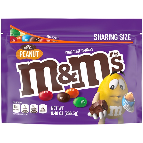 M&M'S Peanut Dark Chocolate Candy, Sharing Size, 9.4 oz Bag