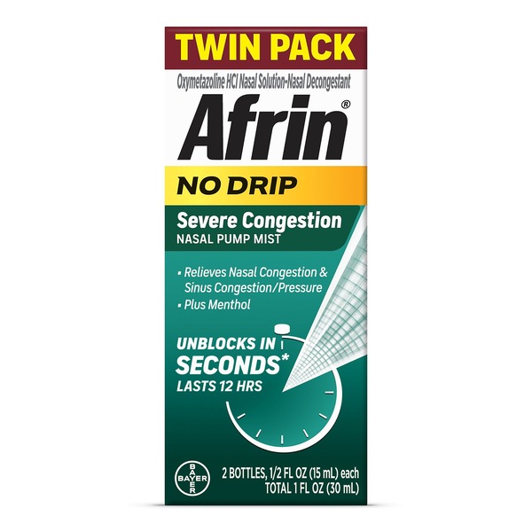 Afrin No Drip Severe Congestion Pump Nasal Mist Twin Pack, 2 0.5 oz Bottles