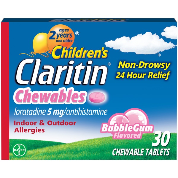 Claritin Children's Non-Drowsy 24HR Allergy Relief Chewable Tablets, 5mg Loratadine, Bubblegum, 30 CT
