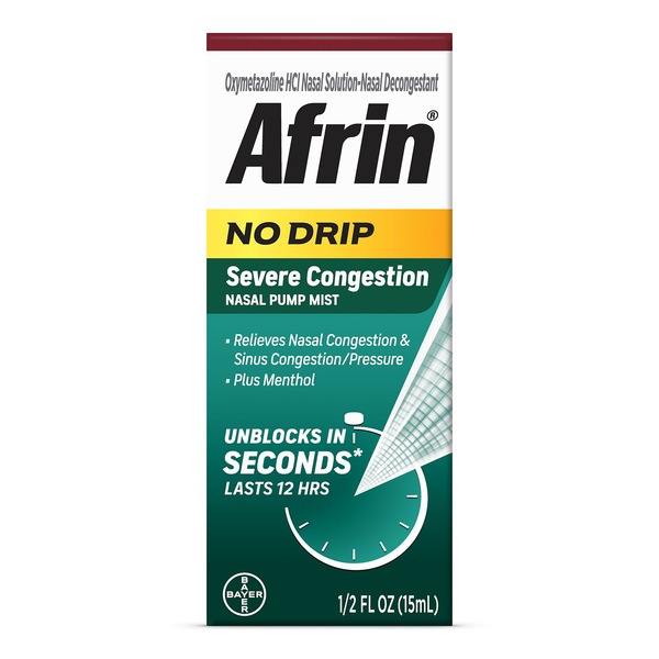 Afrin No Drip Severe Congestion Nasal Decongestant Pump Mist, 0.5 OZ