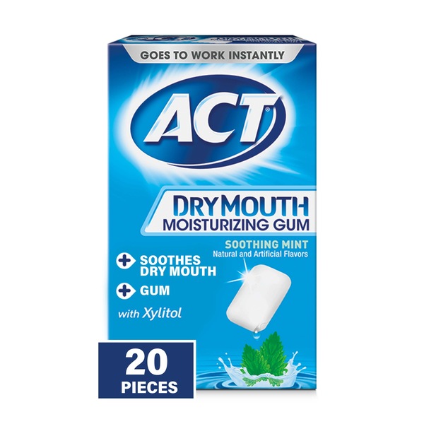ACT Dry Mouth Moisturizing Gum, Soothing Mint, 20 CT