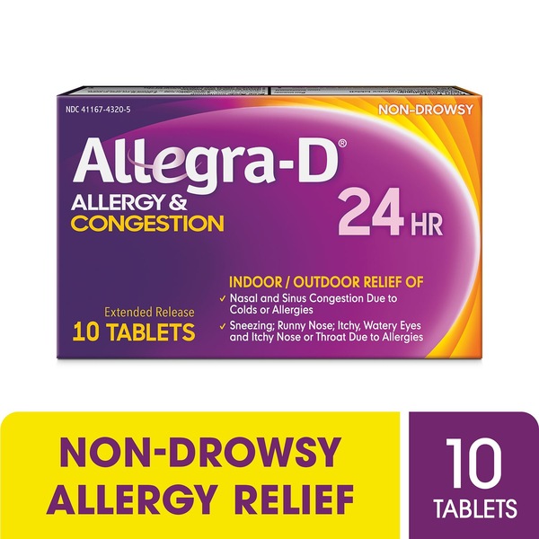 Allegra-D Pseudoephedrine 24-Hour Non-Drowsy Allergy & Congestion Relief Tablets
