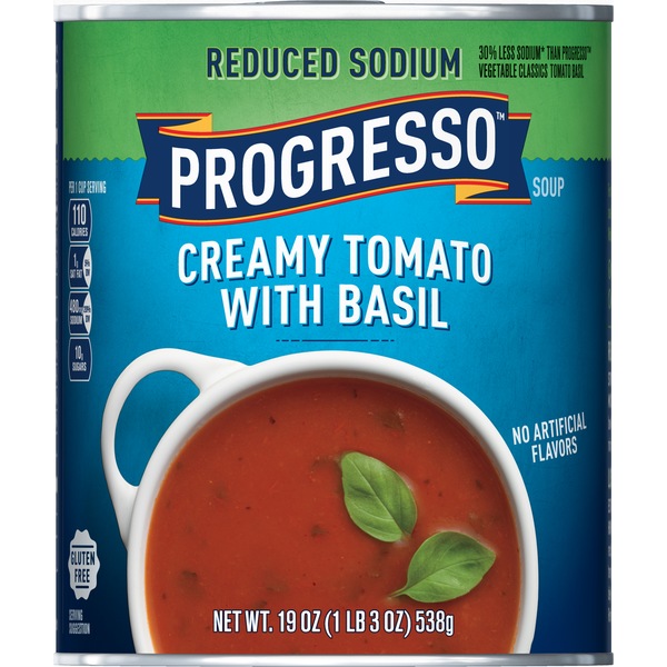 Progresso Reduced Sodium Creamy Tomato Basil Soup, 19 oz