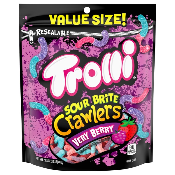 Trolli Very Berry Sour Brite Crawler Gummi Worms, Resealable Bag, 9 oz