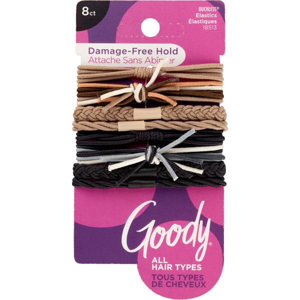 Goody All Hair Types Damage Free Hair Elastics, Assorted Netural Colors, 8 CT
