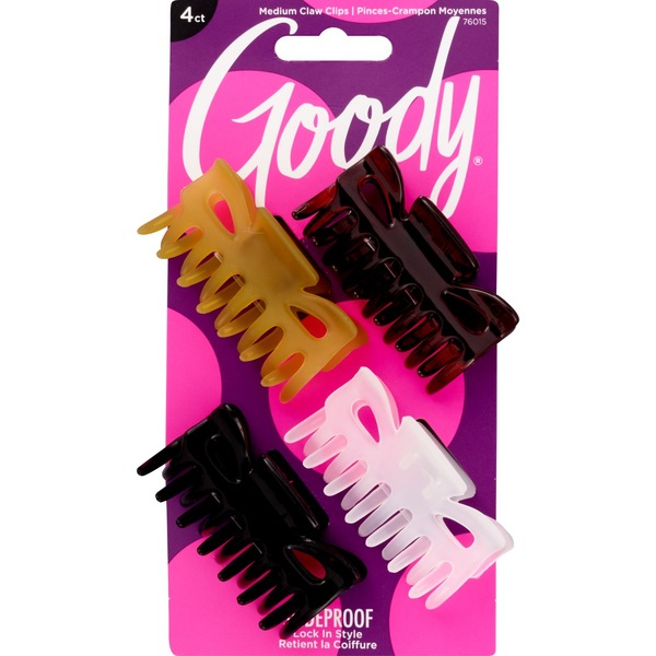 Goody Slideproof Medium Claw Clips, Assorted Colors, 4 CT