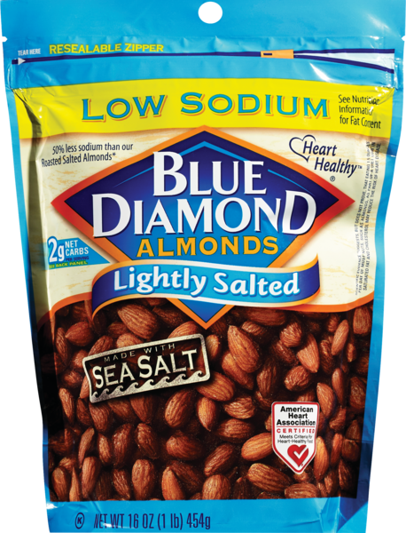 Blue Diamond Low Sodium Lightly Salted Amonds, Sea Salt, 16 oz