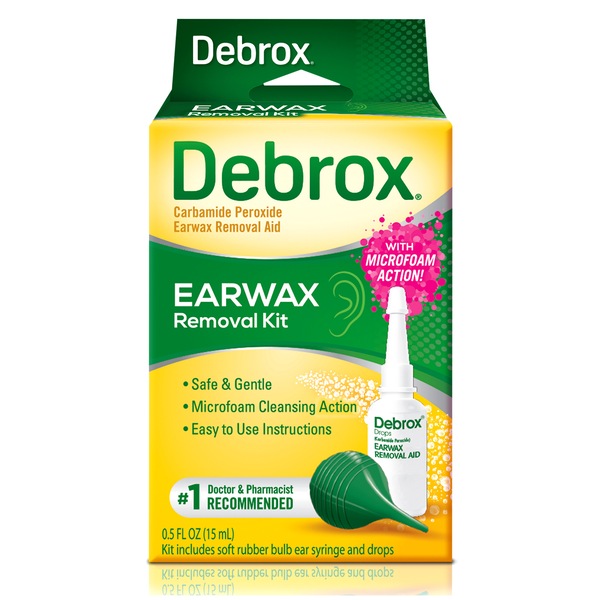Debrox Earwax Removal Kit, 0.5 fl oz Ear Drops & Bulb Ear Syringe