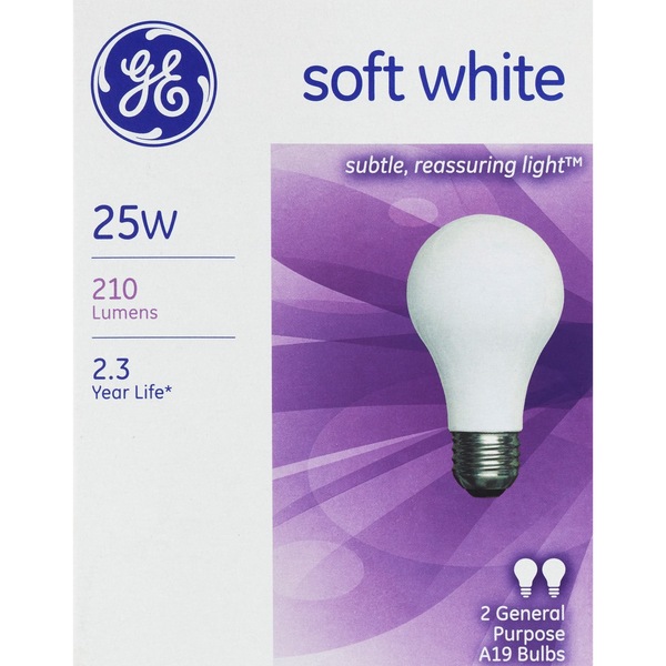 GE 25W 2 General Purpose Bulbs, Soft White