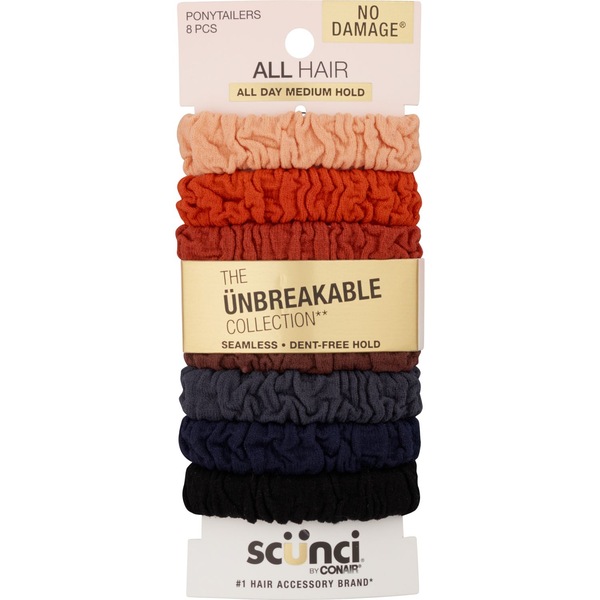 Scunci Unbreakable All Day Medium Hold Ponytailers, Assorted Colors, 8 CT