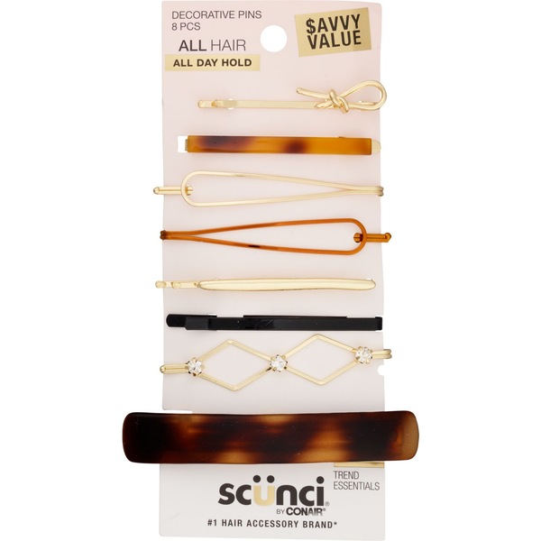 Scunci All Day Hold Mix Shape Decorative Pins, Assorted Colors,  8 CT
