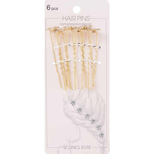 Scunci Elite Sparkling Flower-Topped Hair Pins, 6 CT
