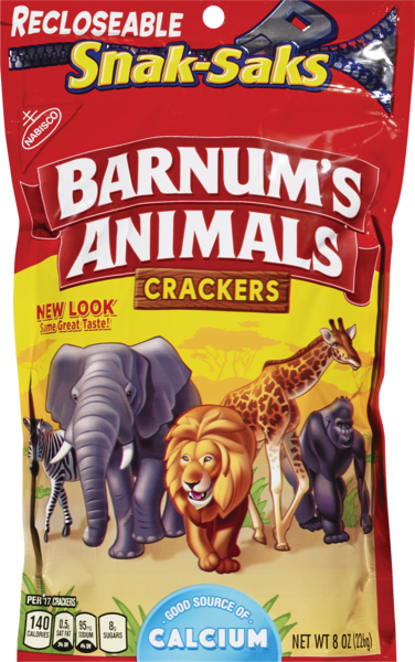 Barnum's Animal Crackers, Recloseable Snak-Saks, 8 oz