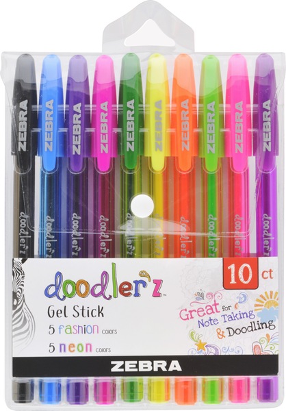 Zebra Pen Doodlerz Gel Stick Pen, 1.0mm Medium, Assorted Neon Colors, 10 CT