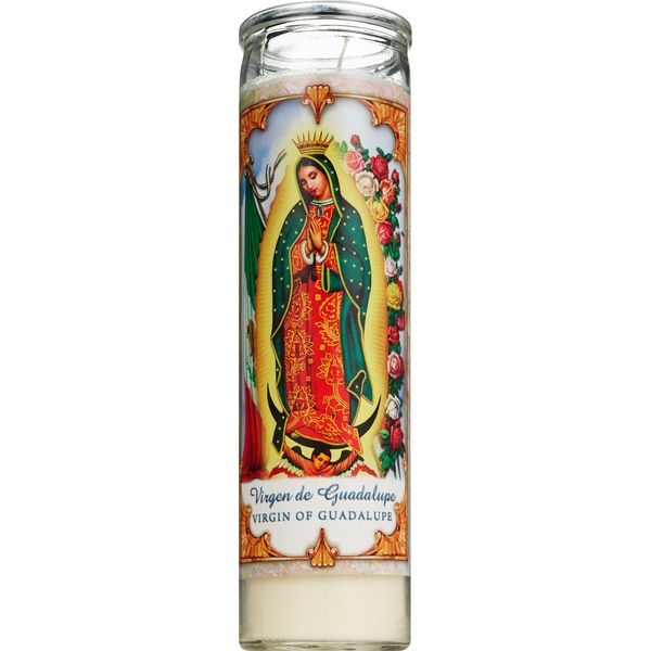 Prayer Candle, Virgen De Guadalupe White Wax, 8"