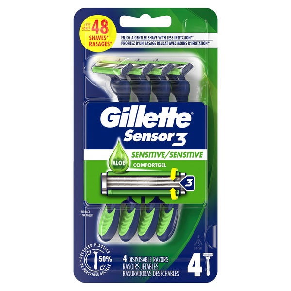 Gillette Sensor3 Sensitive 3-Blade Disposable Razor,  4 CT