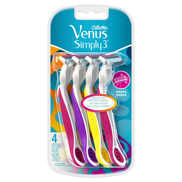 Gillette Venus Simply3 3-Blade Disposable Razors, 4 CT