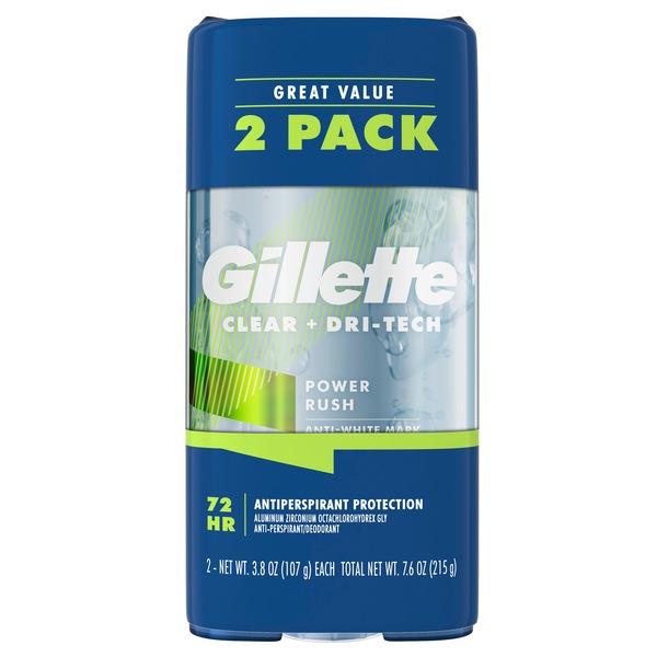 Gillette Clear Gel Antiperspirant Stick, Power Rush, 3.8 OZ, 2 Pack
