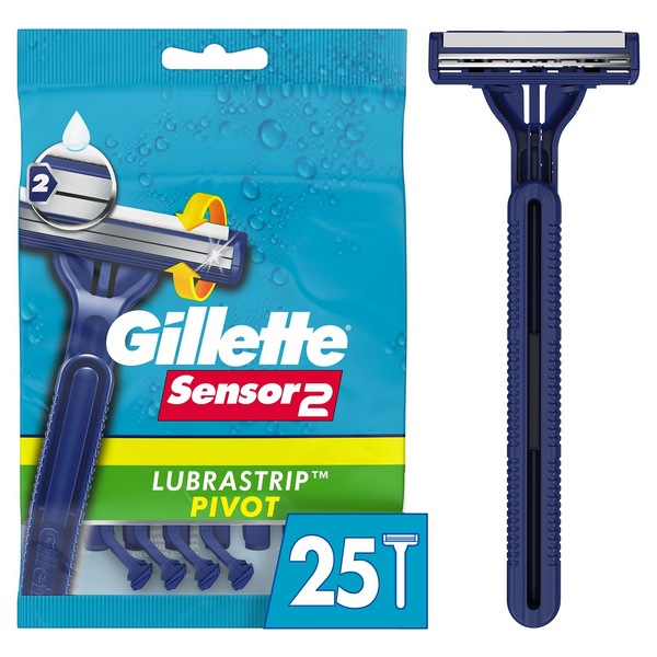 Gillette Sensor 2 Lubrastrip Pivot Disposable Razors, 25 CT