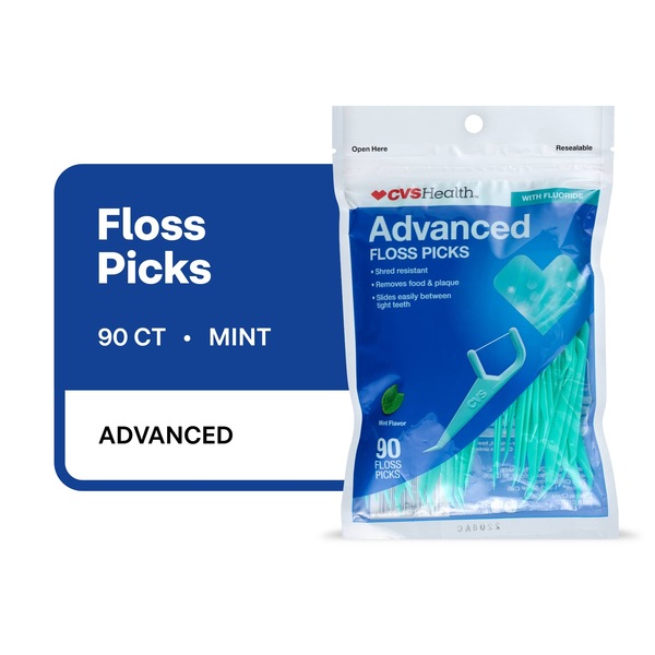 CVS Health Advanced Floss Picks, Mint, 90 CT