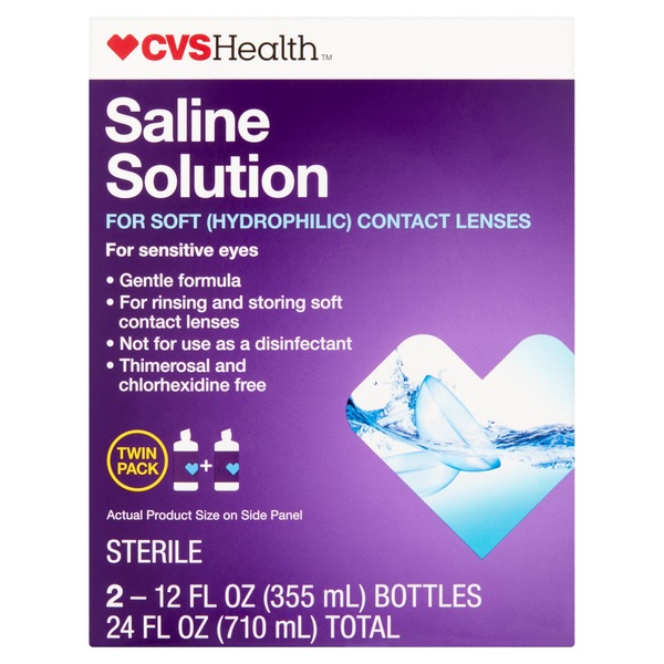 CVS Health Saline Solution for Soft Hydrophilic Contact Lenses, 12 OZ, Twin Pack