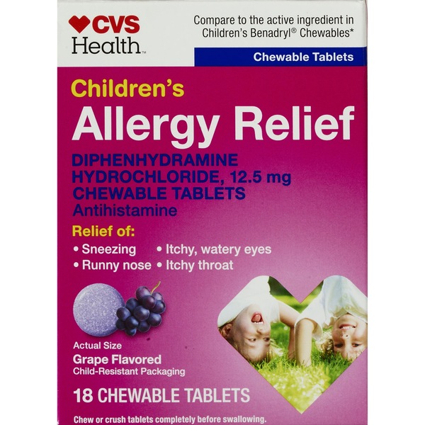 CVS Health Children's Allergy Relief Diphenhydramine HCl Chewable Antihistamine Tablets