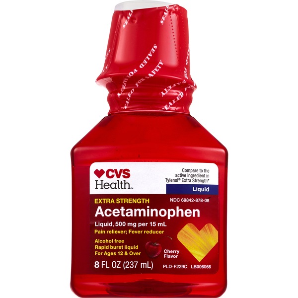 CVS Health Extra Strength Acetaminophen Pain Reliever & Fever Reducer 500 MG Liquid, Cherry, 8 FL OZ