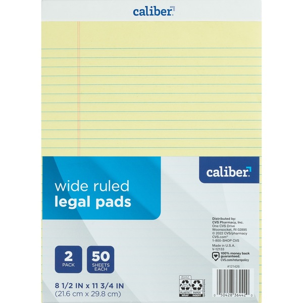 Caliber Yellow Legal Pad, Wide Ruled
