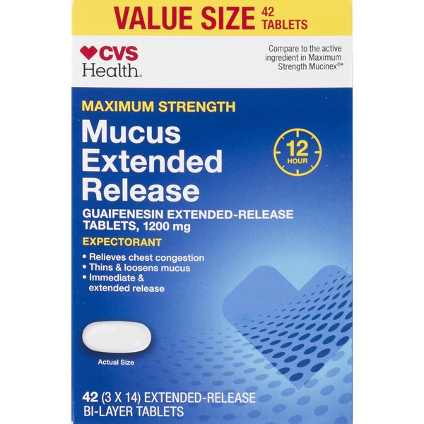 CVS Health 12HR Maximum Strength Mucus Extended Release Tablets, 42 CT