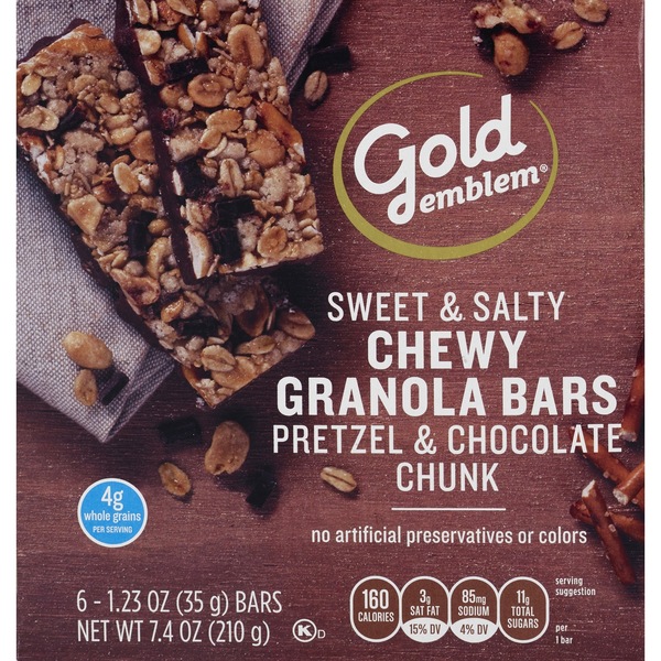Gold Emblem Chewy Granola Bars, Pretzel and Chocolate Chunk, 6 ct, 7.4 oz