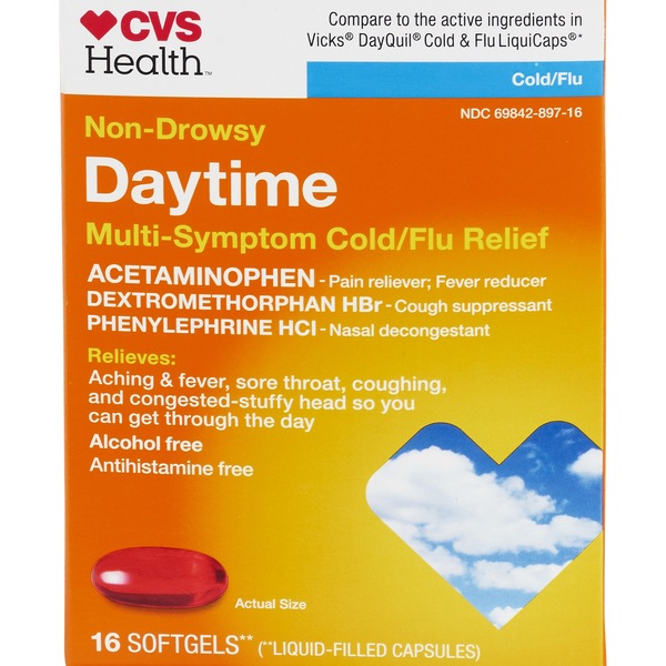 CVS Health - Cápsulas blandas para los síntomas del resfriado y la gripe, para el día, no causa somnolencia