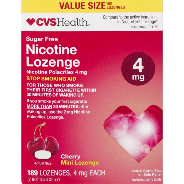 CVS Health Sugar Free Nicotine 4mg Lozenge, Cherry, 189 CT