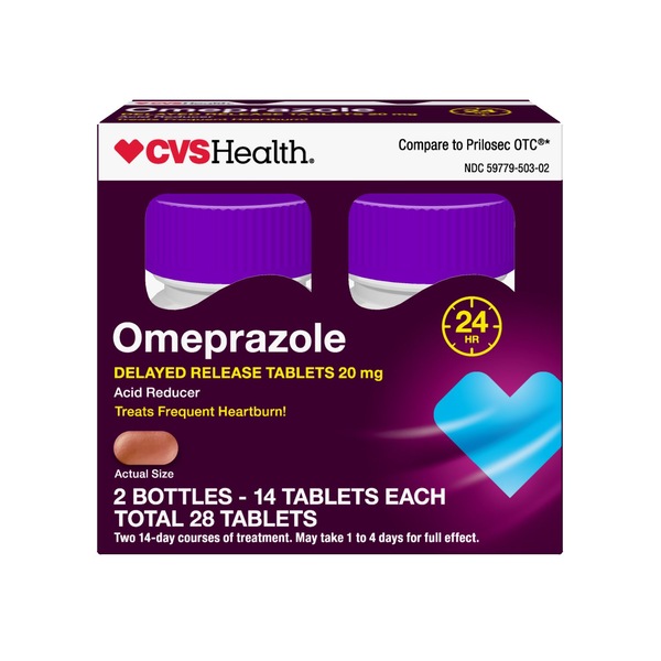 CVS Health Omeprazole Delayed Release Acid Reducer Tablets, 20 MG