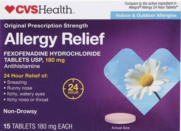 CVS Health 24HR Non Drowsy Allergy Relief Fexofenadine HCl Tablets