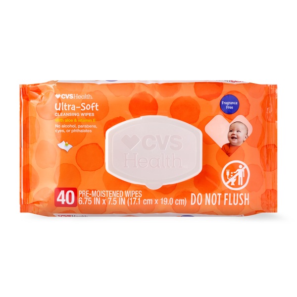 CVS Health Ultra-Soft Cleansing Wipes, Unscented, 40 CT