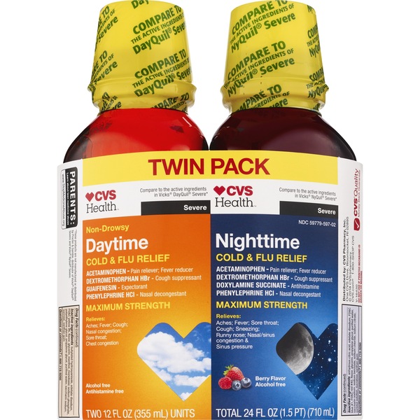 CVS Health Day + Nighttime Cold & Flu Relief Combo Pack, 2 12 OZ bottles